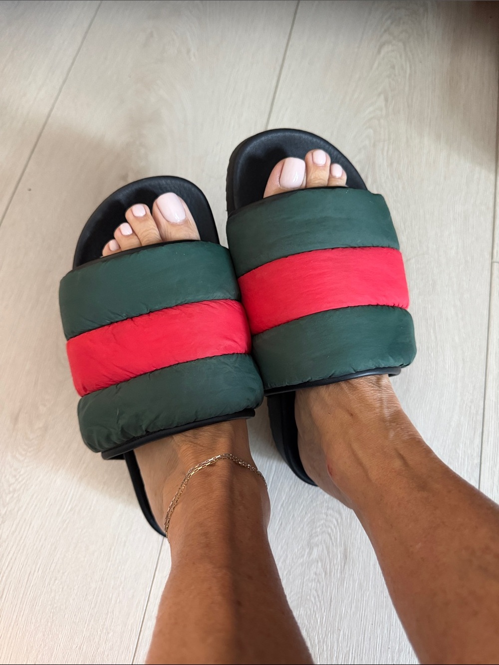 Gucci Padded Slide Sandals in Green and Red